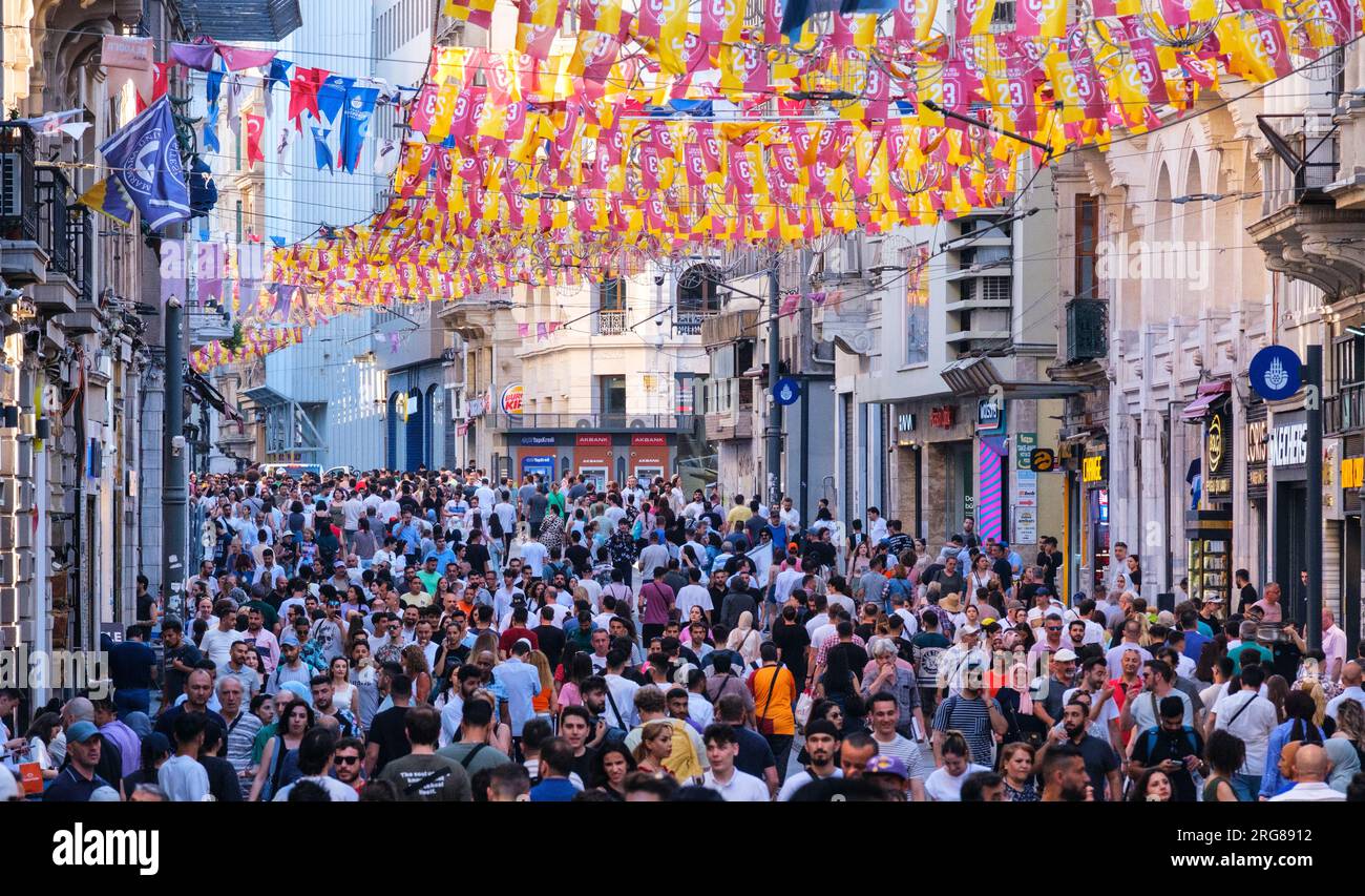 Istanbul, Turkey, Türkiye. Istiklal Street, People Walking Late Afternoon. Stock Photo