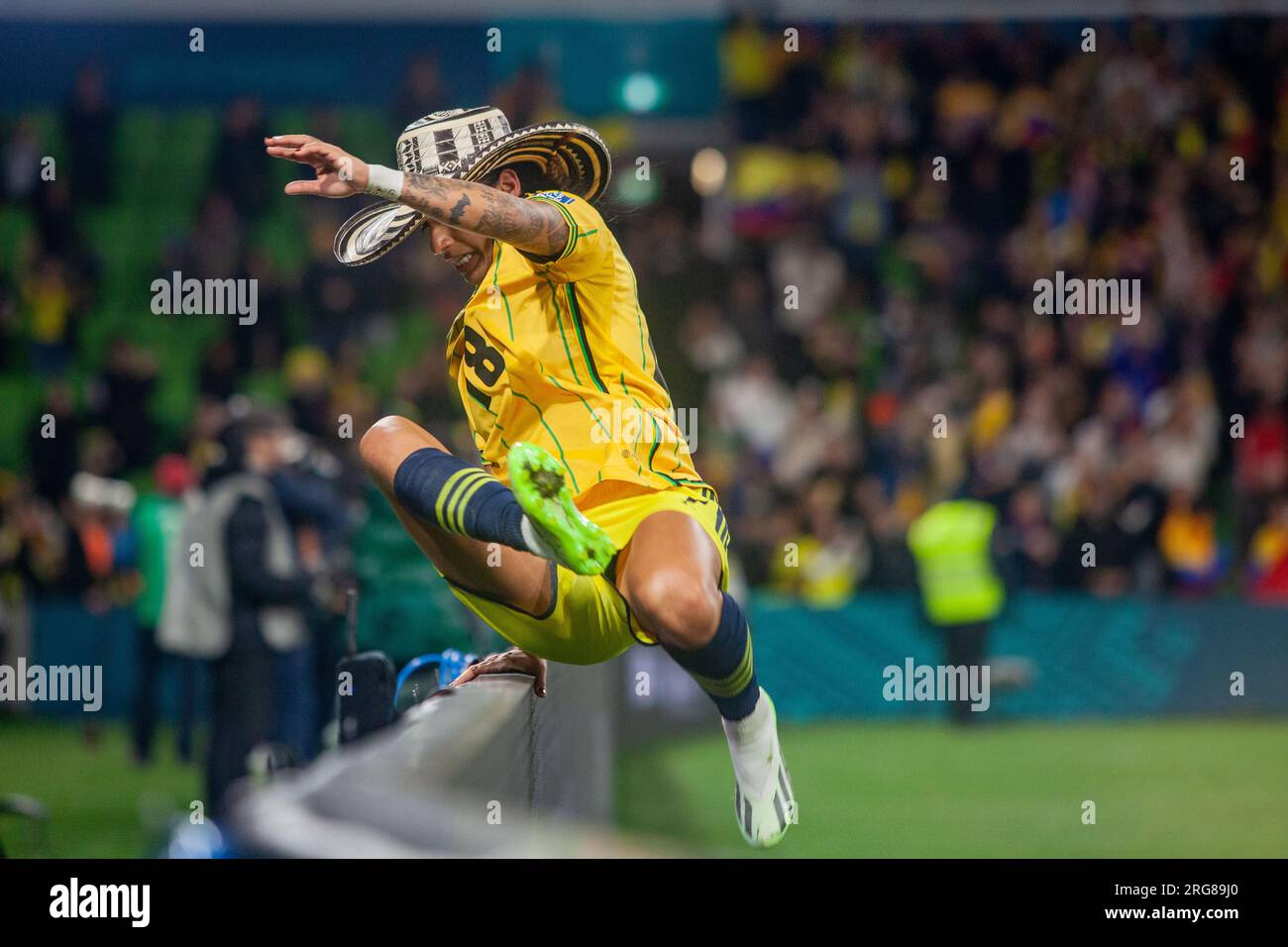 Melbourne, Australia. 08th Aug, 2023. Carolina Arias of Colombia wearing  the jersey of Carter Trudi of Jamaica during the 2023 FIFA Women's World  Cup Round of 16 football match between Colombia and