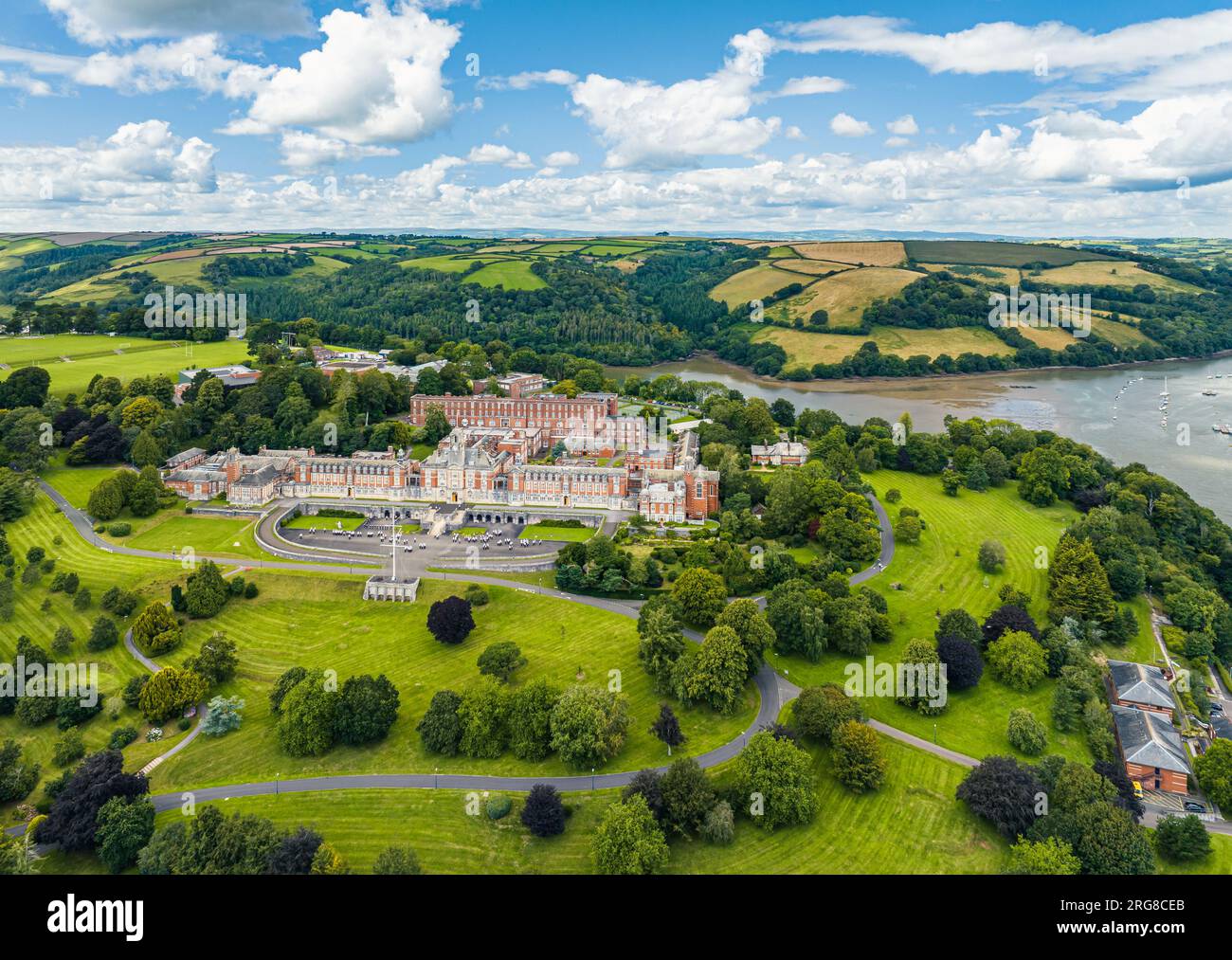 Britannia Royal Naval College from a drone, Dartmouth, Devon, England Stock Photo