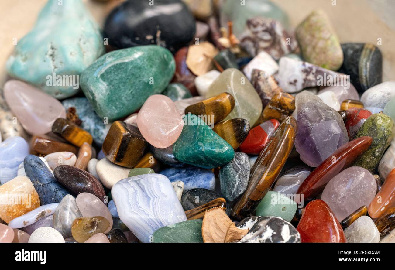 A collection of different Semiprecious Gemstones Stock Photo