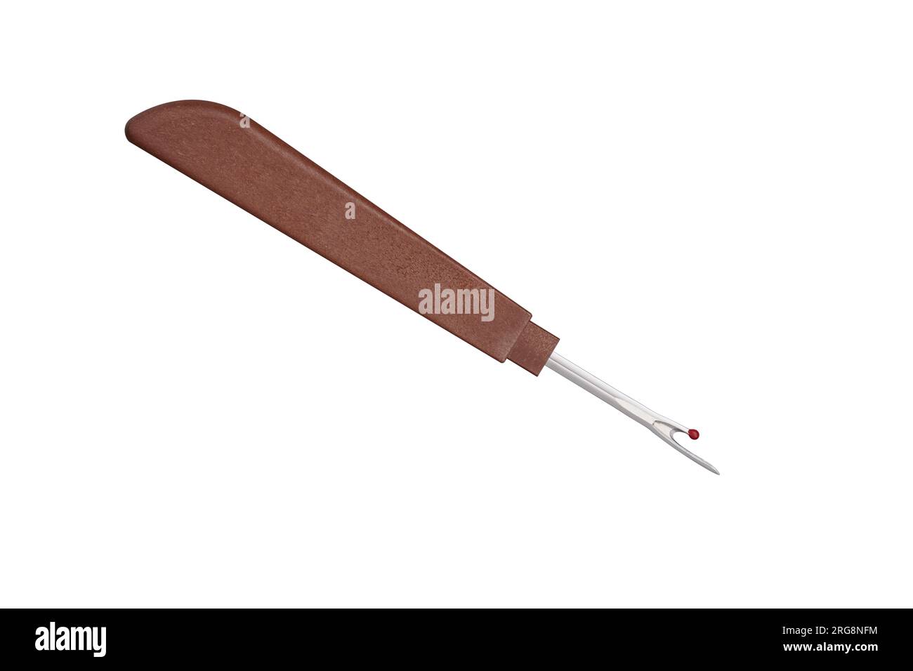 Seam ripper with brown plastic handle, cut out Stock Photo