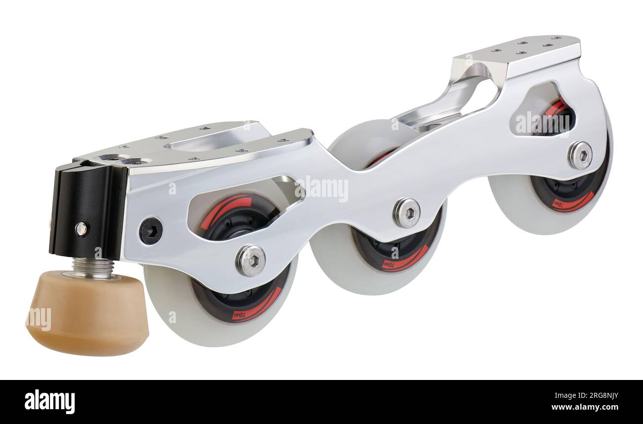 Inline figure skate frame a threewheel rockered design, isolated on white Stock Photo Alamy