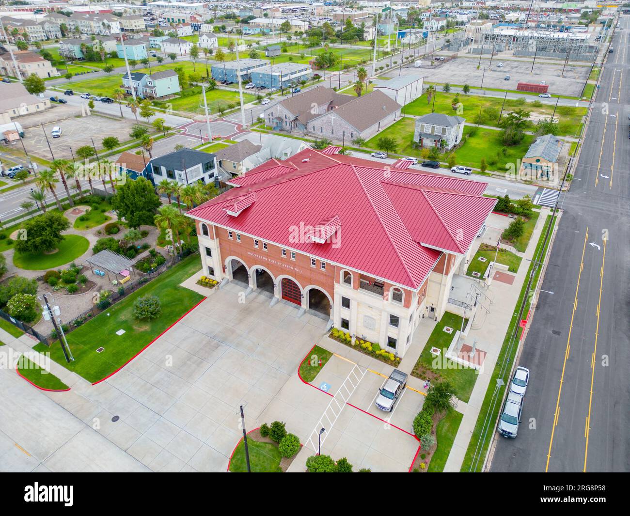 Galveston, TX, USA - July 23, 2023: Aerial drone photo Galveston Fire ...