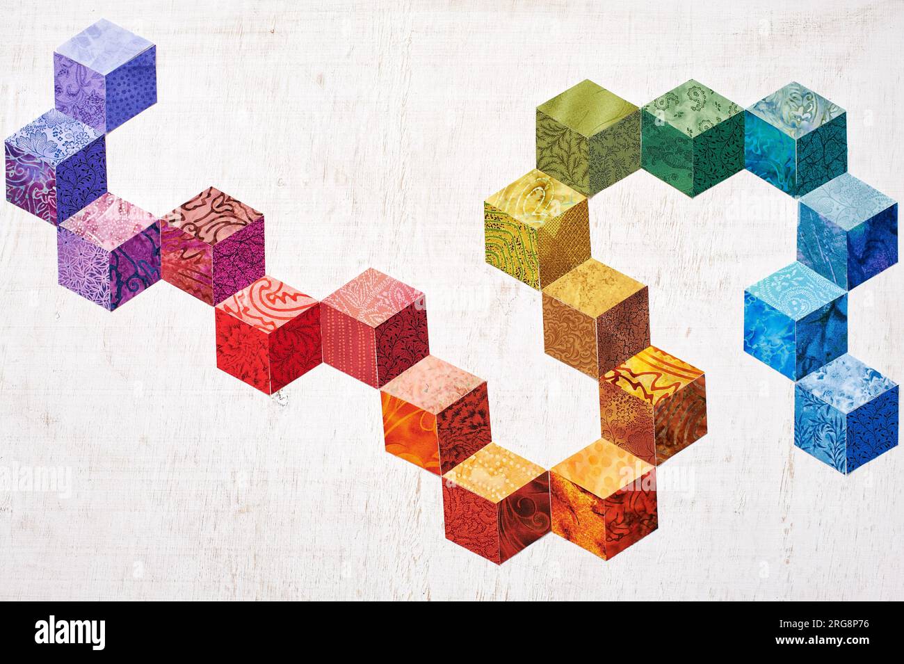 Fabric Cube Rendering Abstract design of colorful pieces fabrics that look like cubes Stock ...