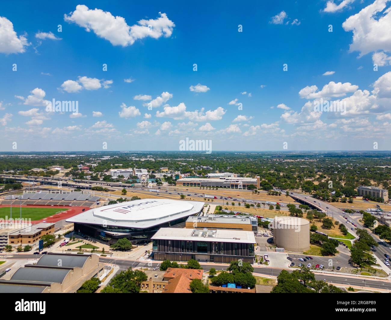 Austin, TX, USA July 24, 2023 Aerial photo Moody Center at