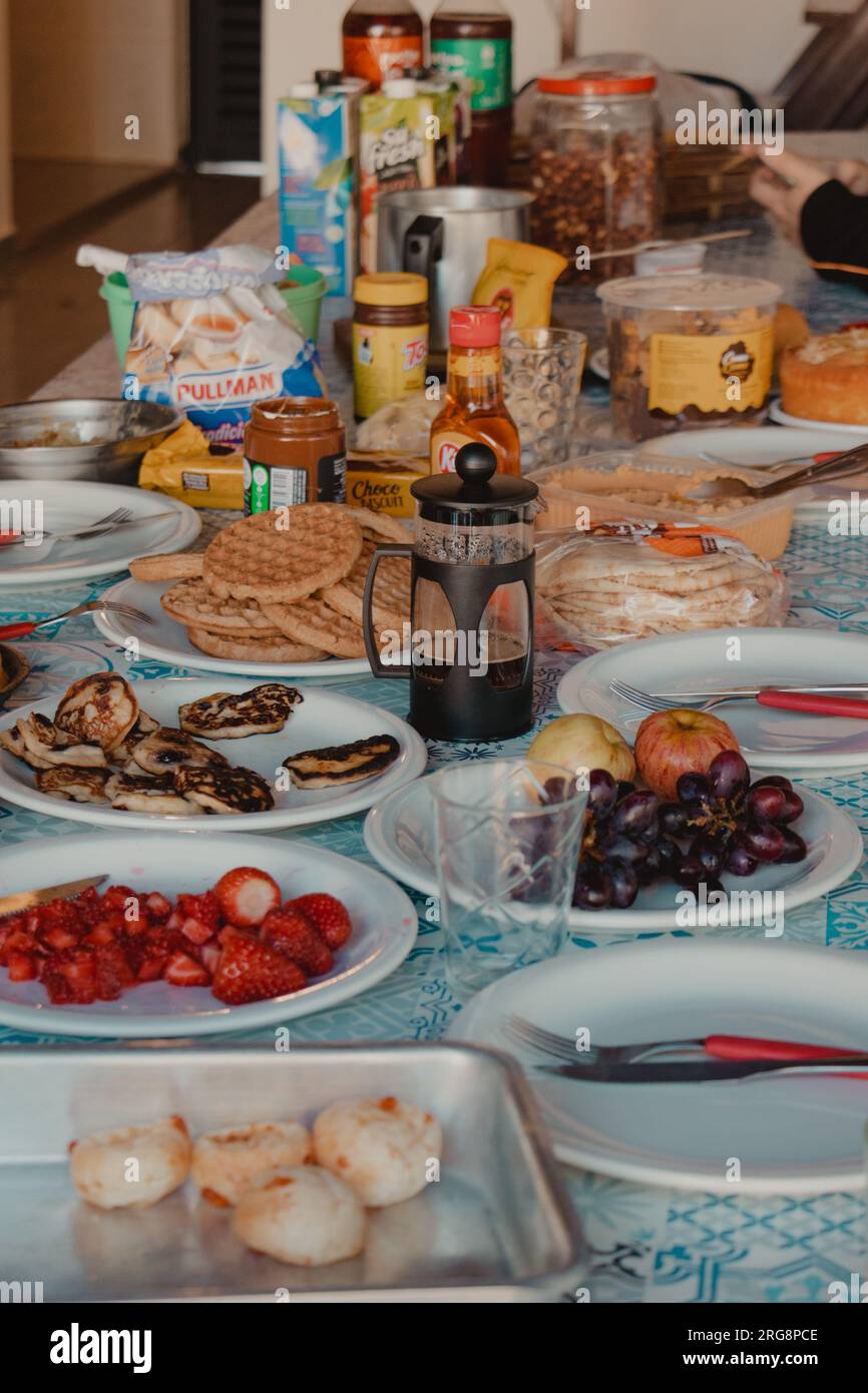 rustic homemade breakfast buffet table Stock Photo - Alamy