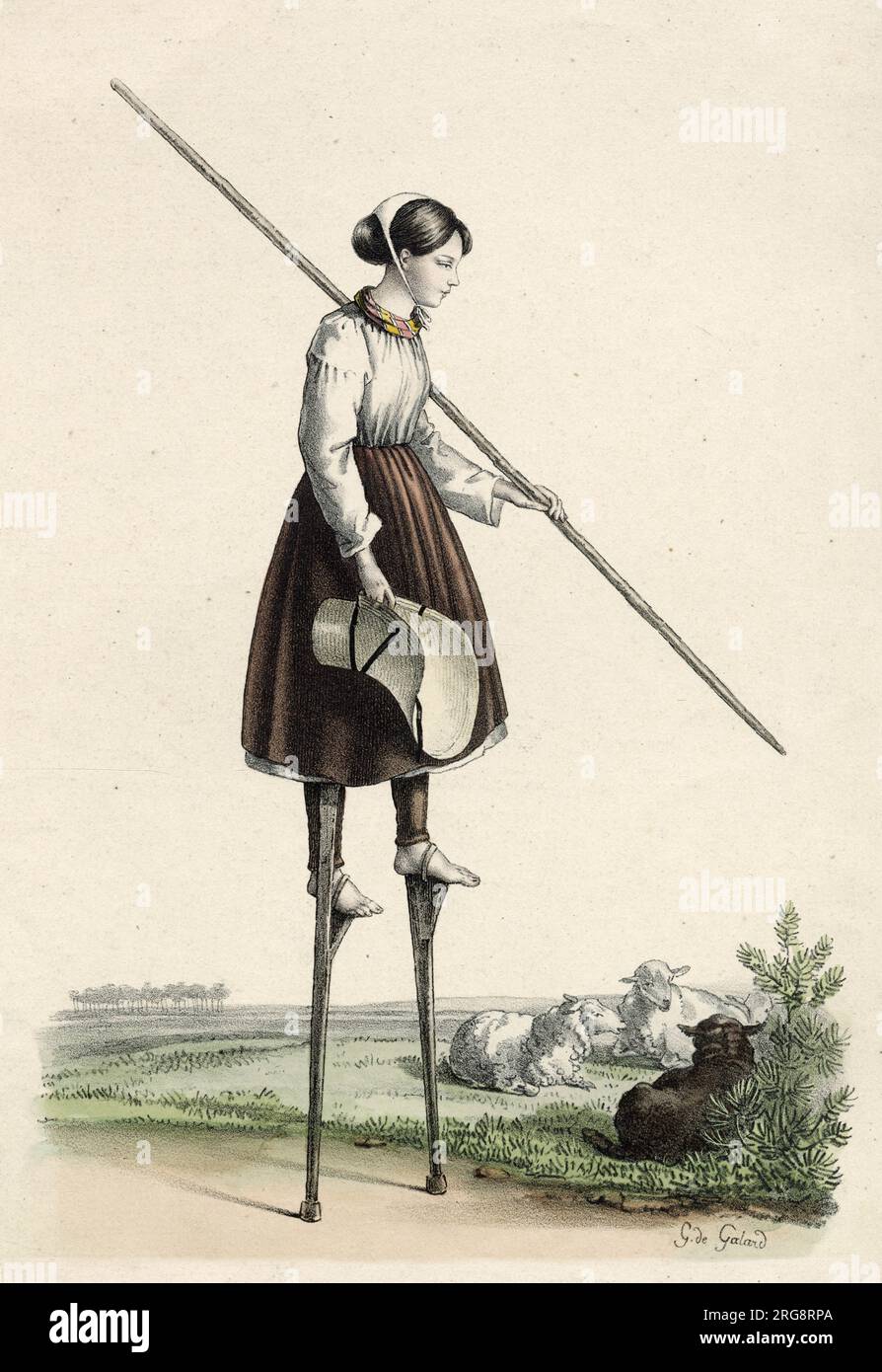 Shepherdess of les Landes, southwest France, mounted on stilts Stock ...