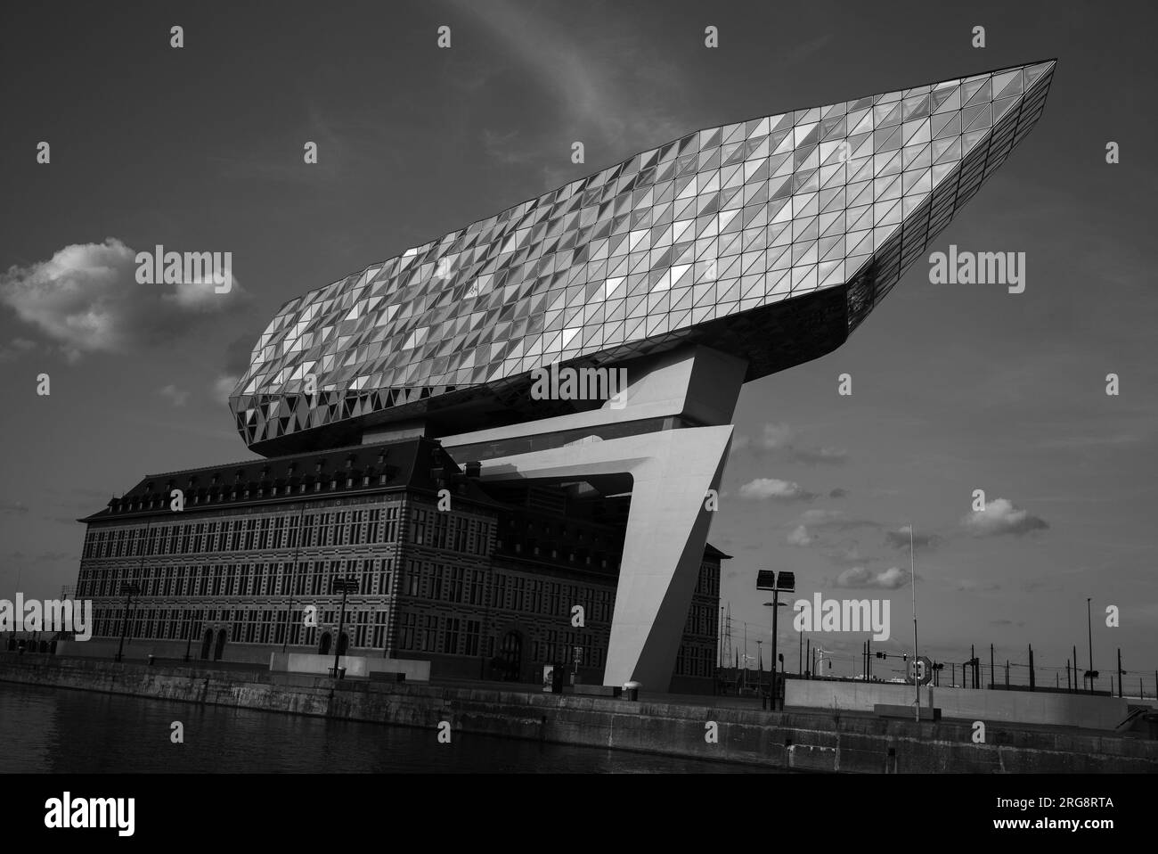 View of the Antwerp Port Authority building, the work of architect Zaha Hadid located on the Zaha Hadidplein square in the port of Antwerp, Belgium, A Stock Photo