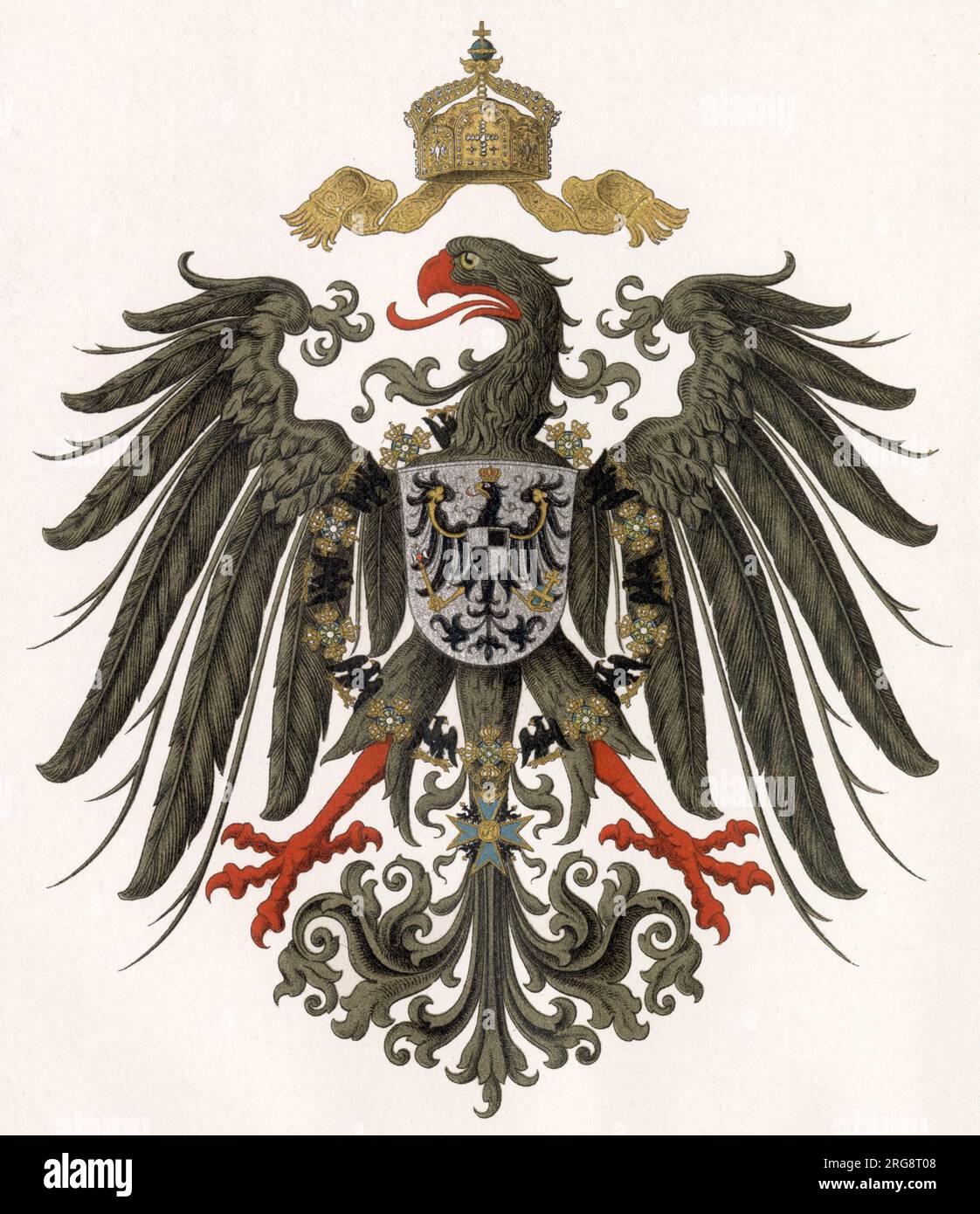 The Reichsadler - the 'state eagle' of Germany - proudly rears its head, over which the imperial crown of Charlemagne hovers. Stock Photo