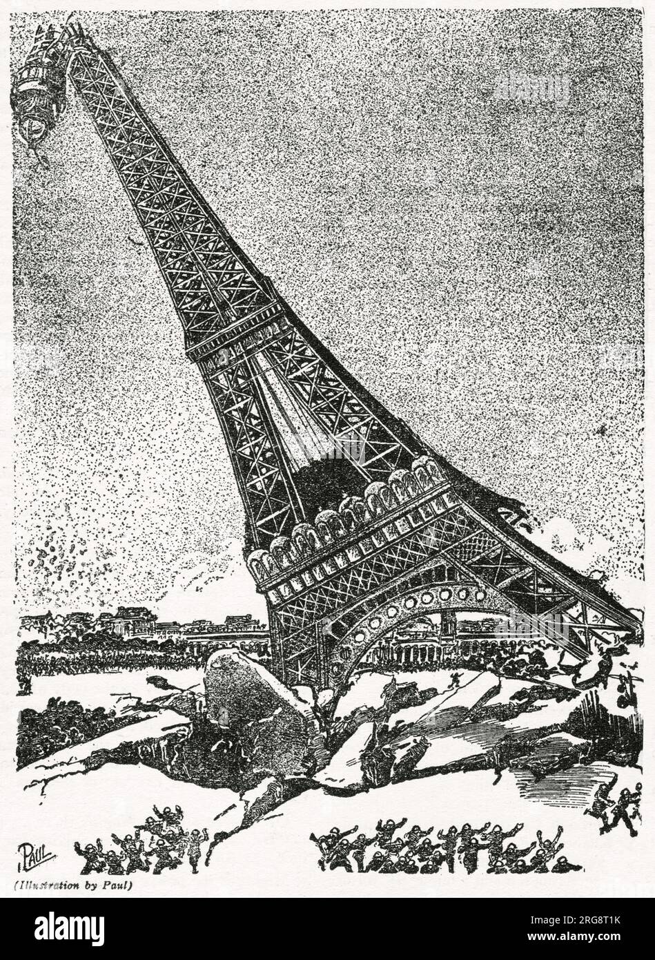'The Fall of the Eiffel Tower' [Charles de Richter] The Tour Eiffel is just one of Earth's great structures destroyed by a new and powerful breed of termites Stock Photo