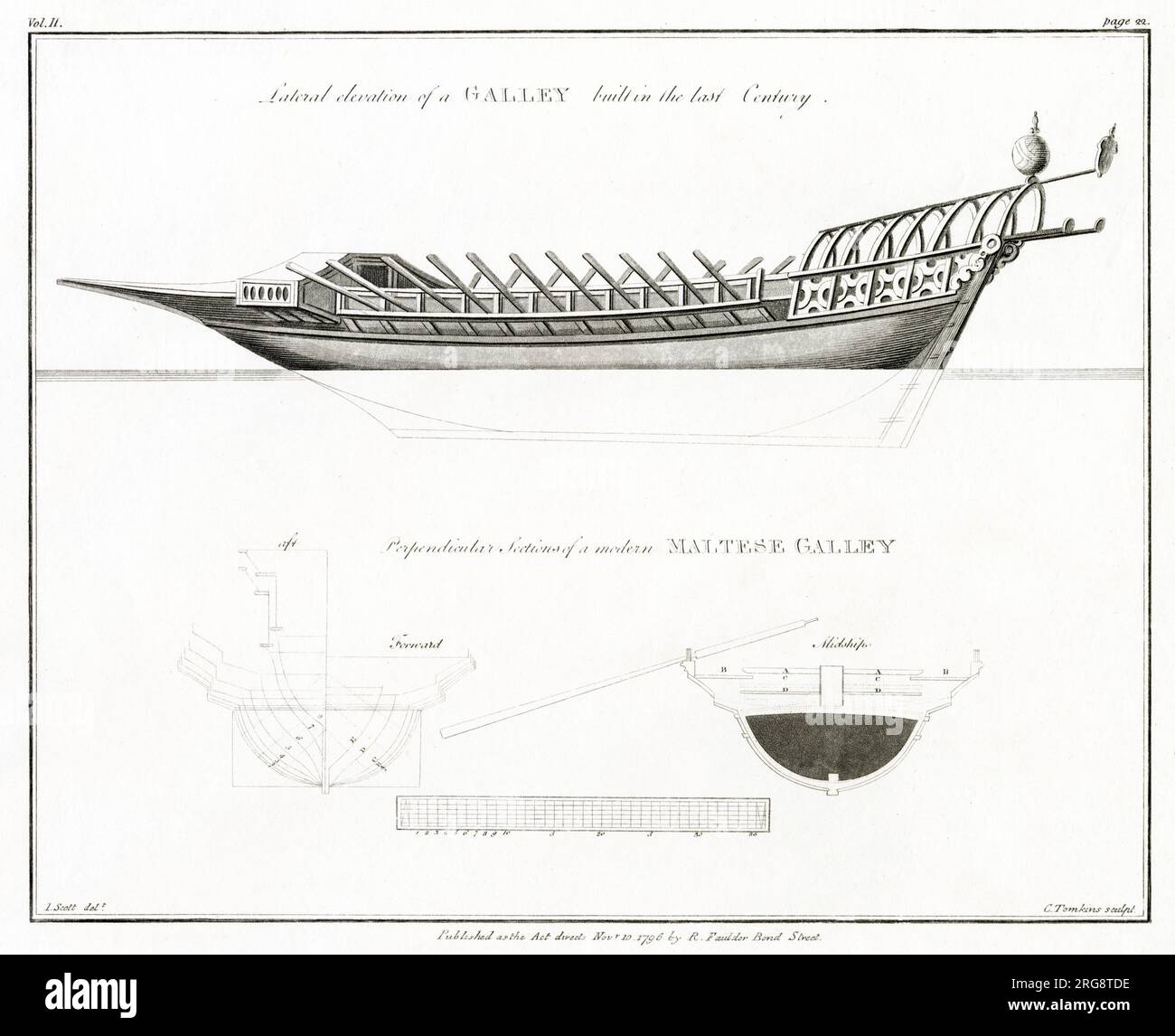 Plan diagrams of a Maltese Galley. Stock Photo