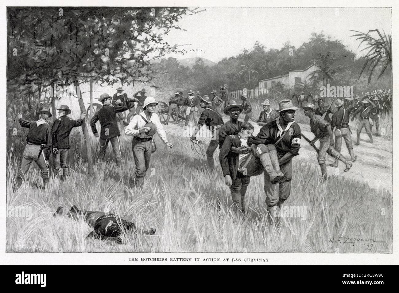LAS GUASIMAS The American Hotchkiss battery in action in June 1898. Stock Photo