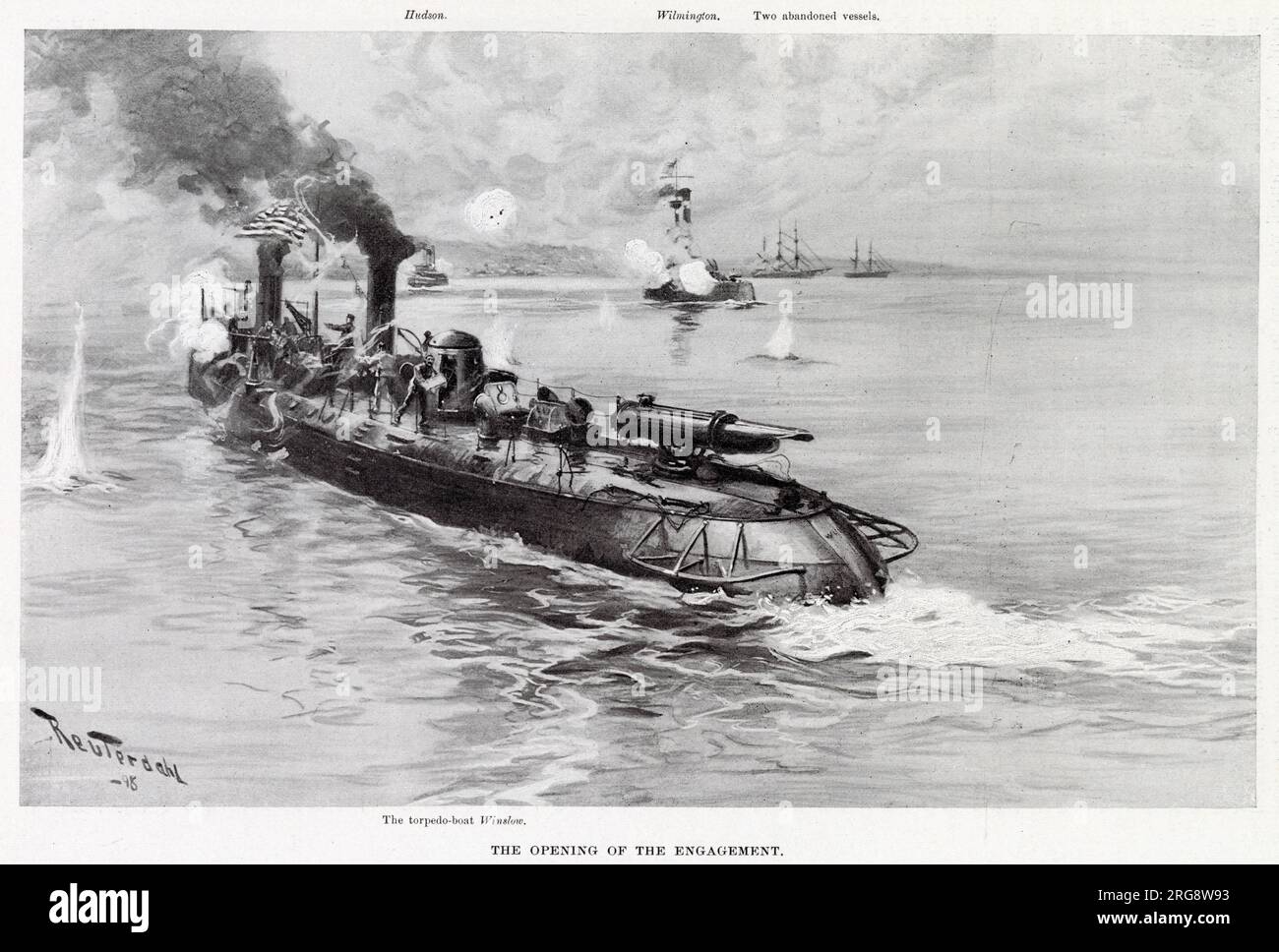 The United States torpedo-boat 'Winslow' in action off Cardenas Stock Photo