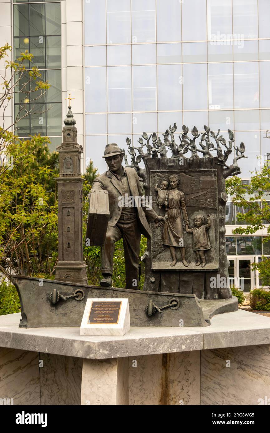 The Emigrant statue on the waterfront in Halifax Nova Scotia Canada Stock Photo