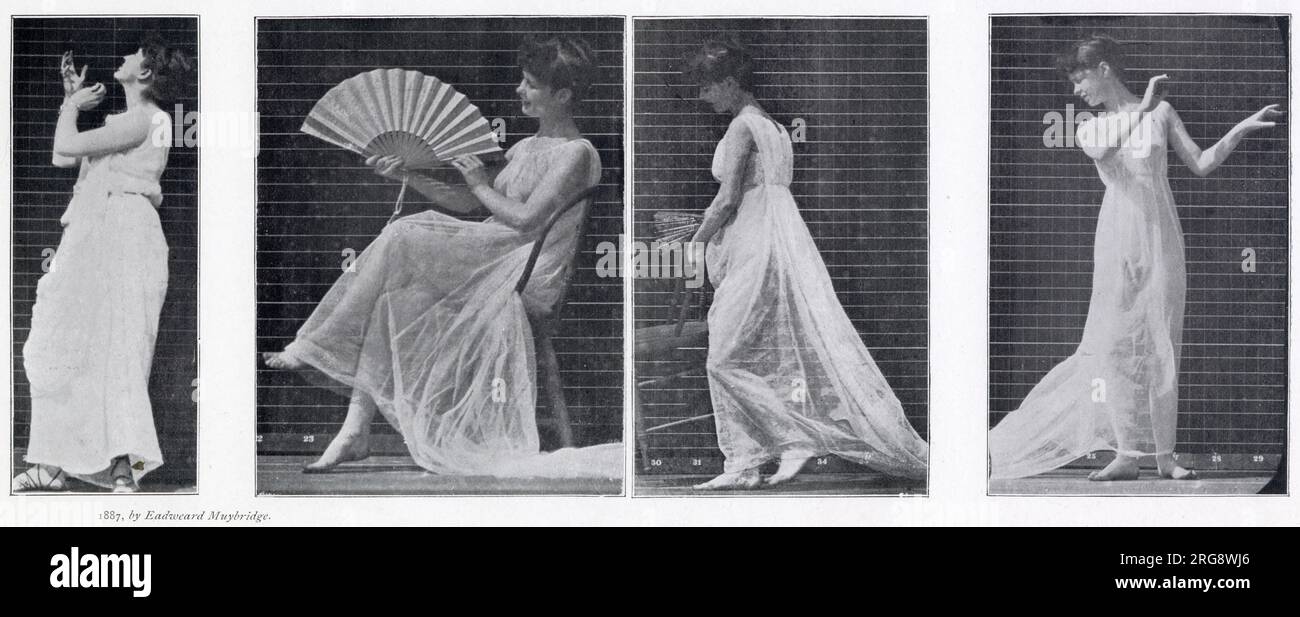 Woman in a long dress with a fan, or making other movements. Stock Photo
