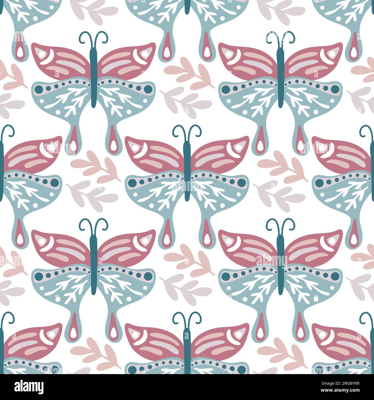 Boho butterflies seamless pattern. Ethnic background with painted moths