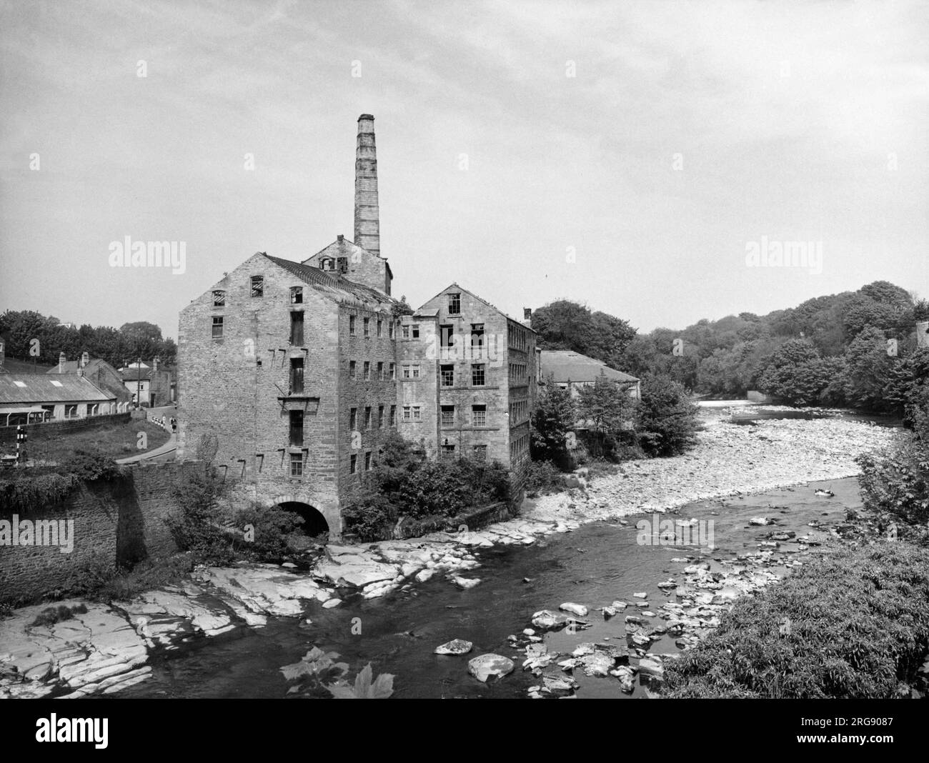 A woollen mill on the River Tees, at Barnard Castle, Co Durham, England. Stock Photo