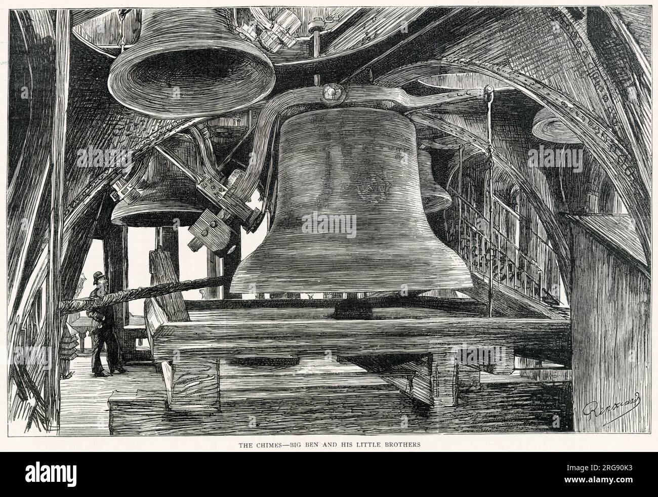 The bells inside Big Ben and the Clock Tower in Westminster Palace