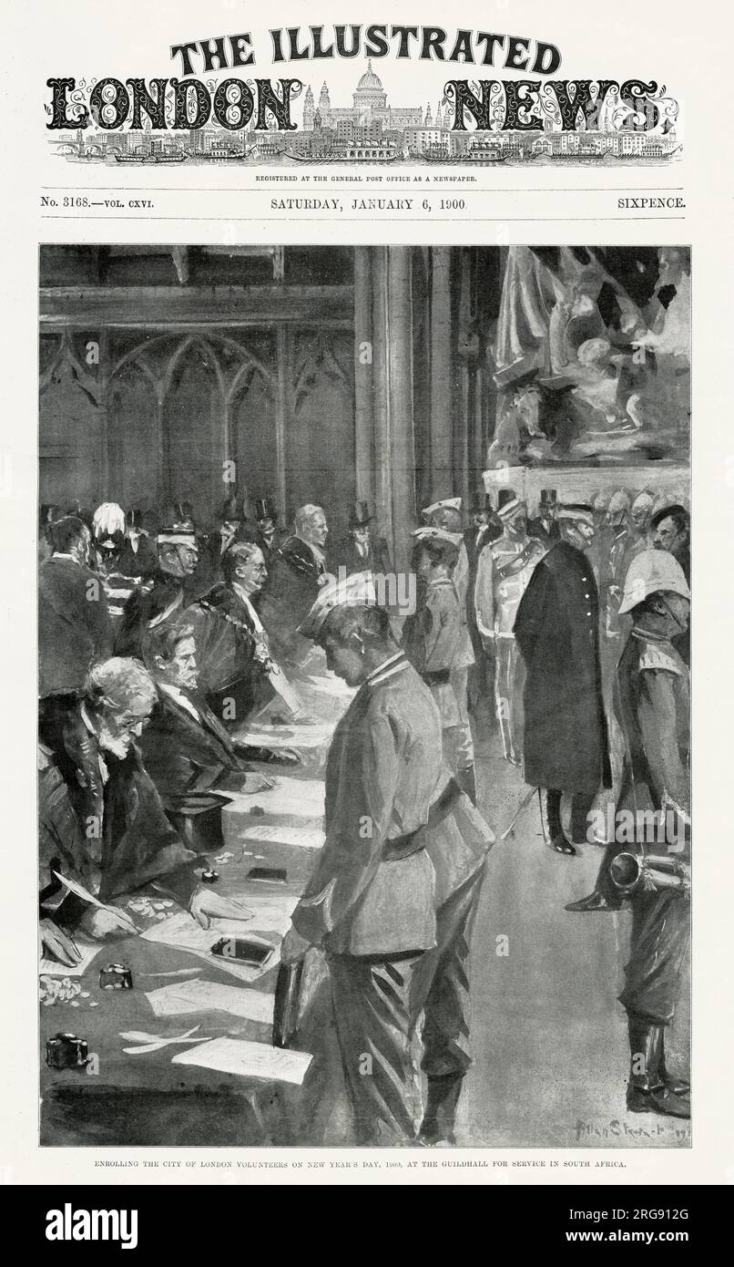 Enrolling the City of London volunteers on New Years day, at the Guildhall for service in South Africa. Stock Photo