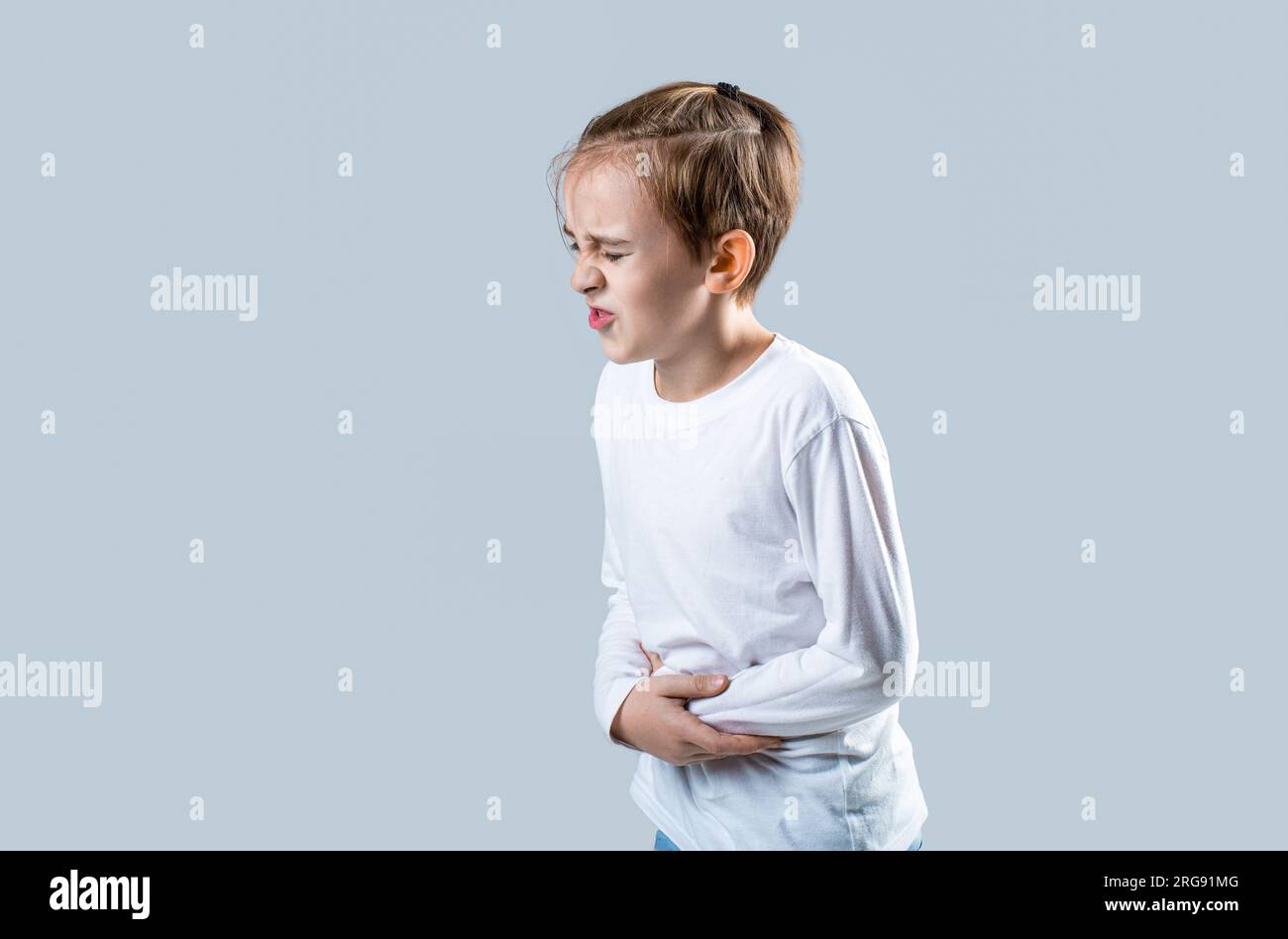 Diarrhea or gastroenteritis health problem. Child has stomachache with