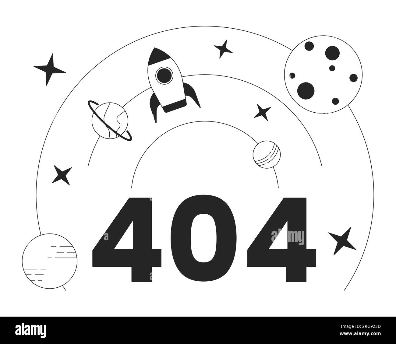 Rocket science black white error 404 flash message Stock Vector