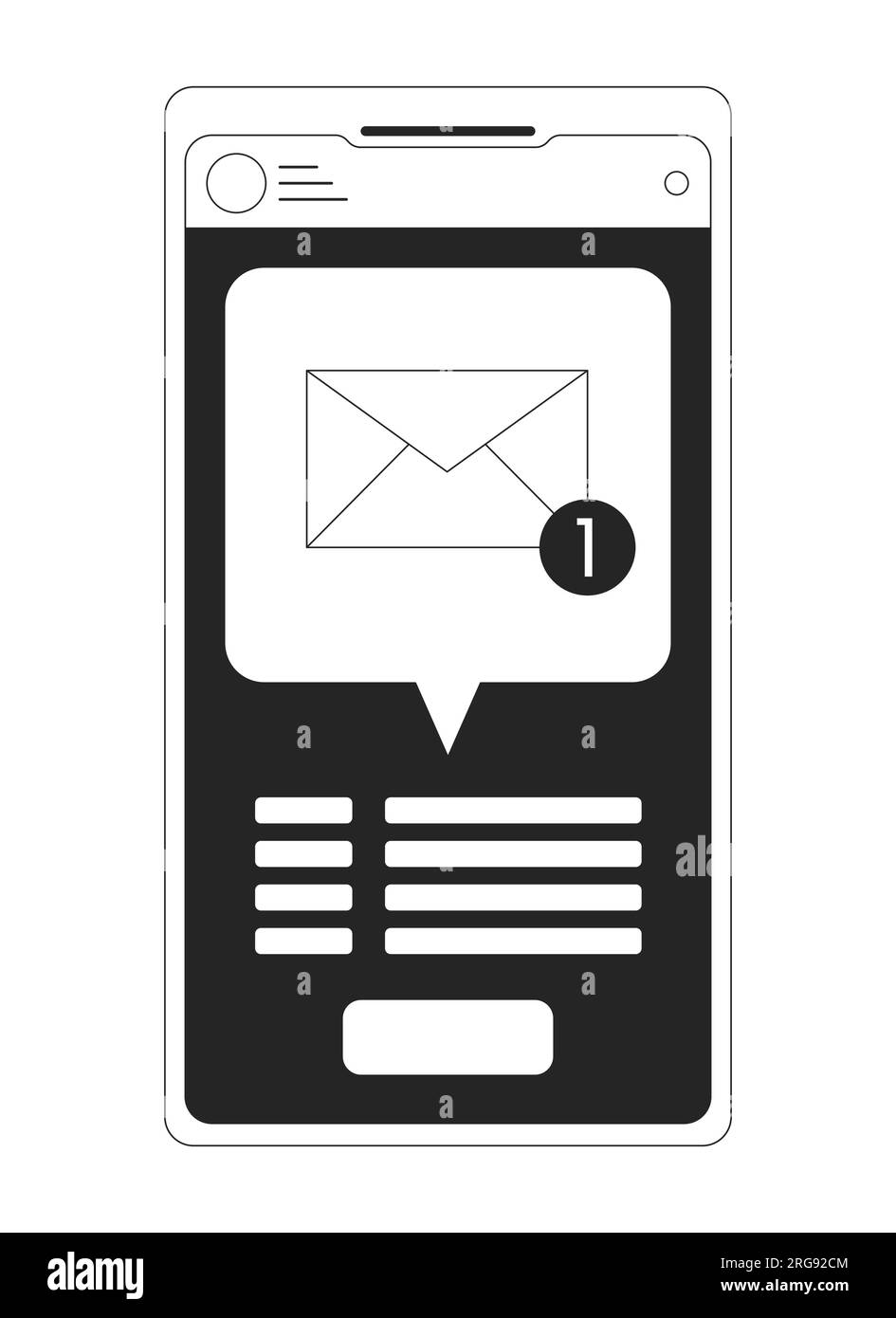 Notification on smartphone bw concept vector spot illustration Stock Vector