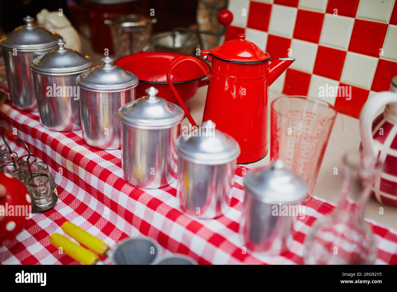 Antique dishware for sale on Parisian flea market Stock Photo Alamy