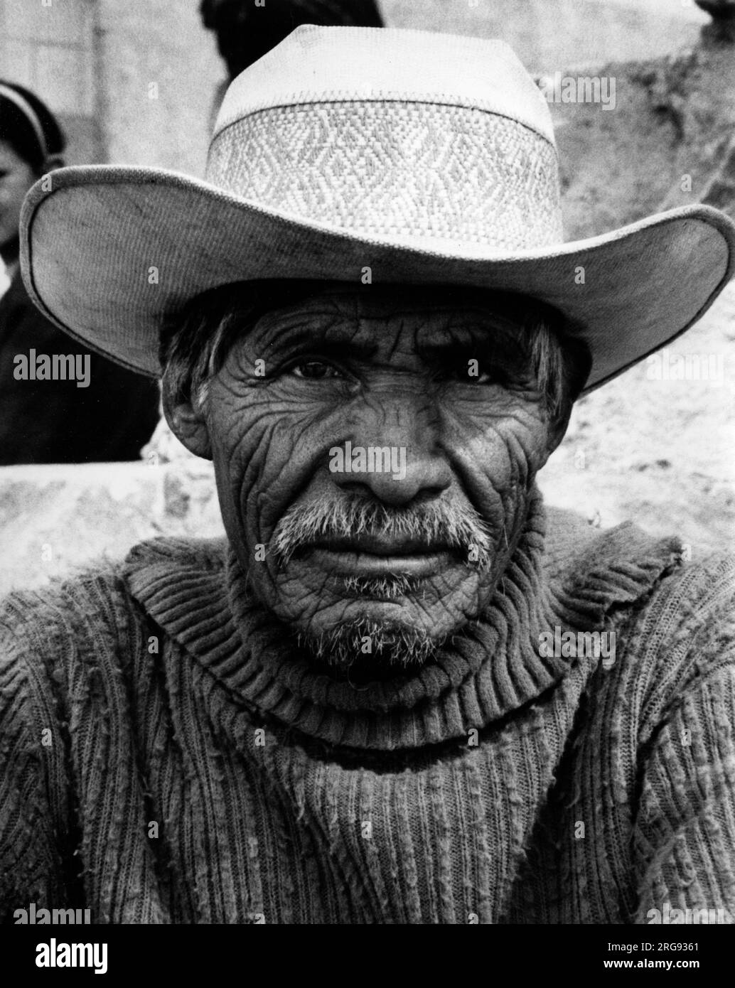 A Chichimec Indian man on Pilgrimage at San Juan de los Lagos, Mexico. Chichimeca was the name that the Nahua peoples of Mexico generically applied to a wide range of semi-nomadic peoples who inhabited the north of modern-day Mexico and southwestern United States. Stock Photo