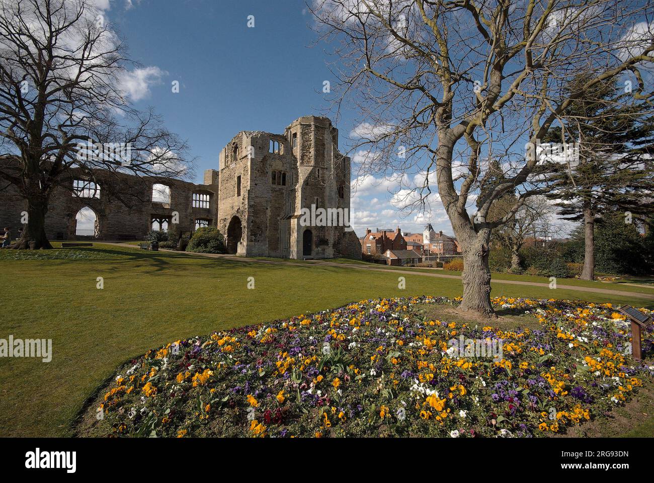 View of Newark Castle, Newark-on-Trent, Nottinghamshire, from inside the walls.  The building was reconstructed in the early 13th century, and King John of England died there on the night of 18 October 1216. Stock Photo