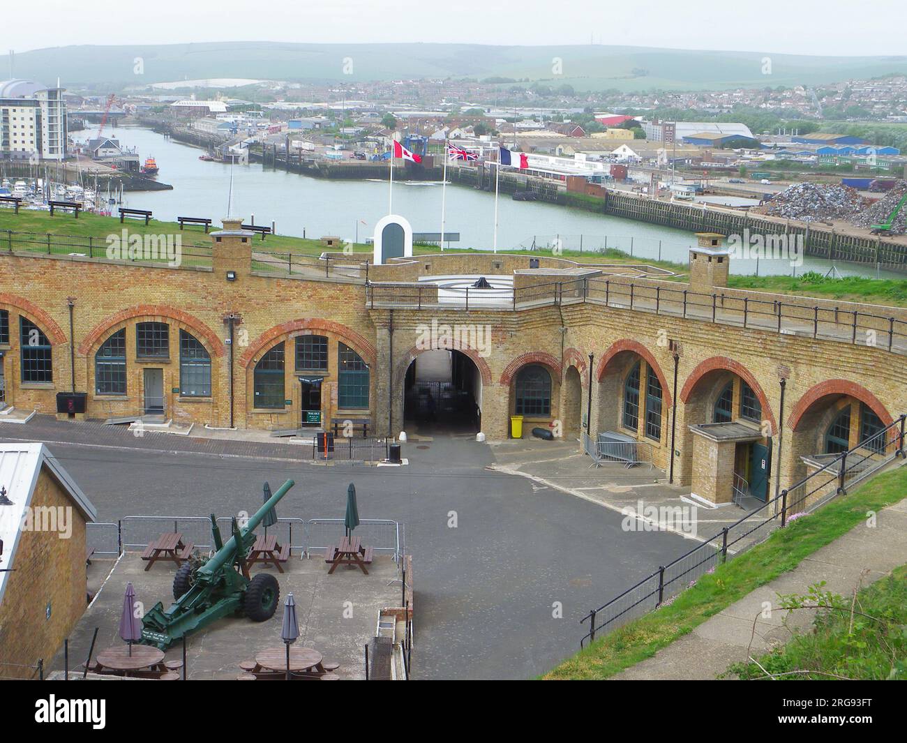 View of Newhaven Fort, East Sussex, built in the 1860s and still in use during the First and Second World Wars.  It was neglected for a time, but has now been redeveloped into a popular visitor centre. Stock Photo