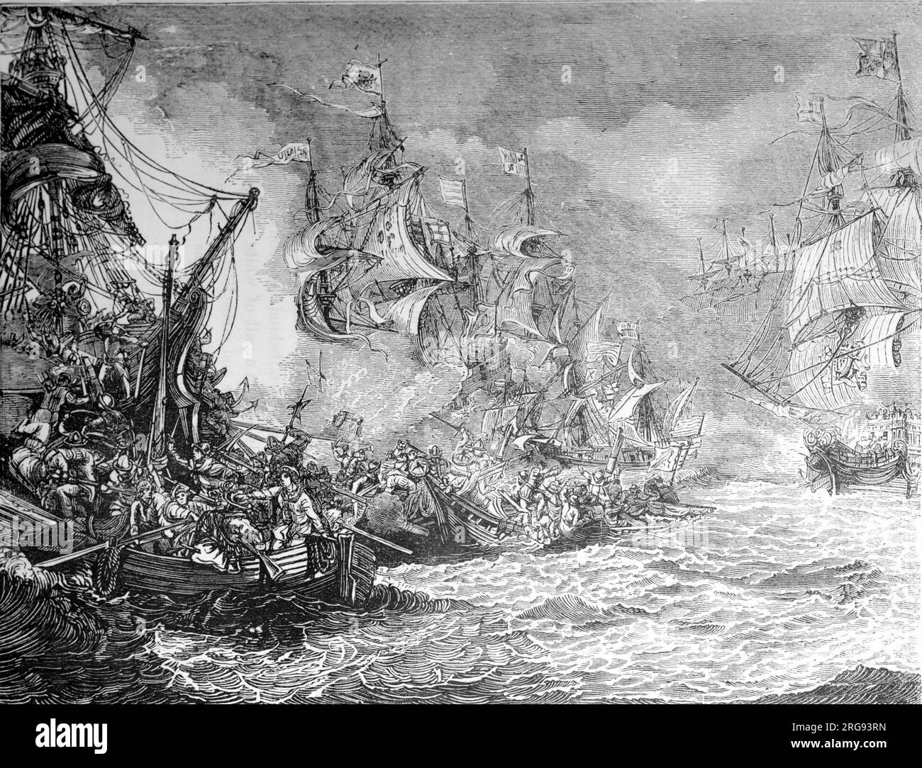 Spanish Armada Attacked By The English Fleet Stock Photo