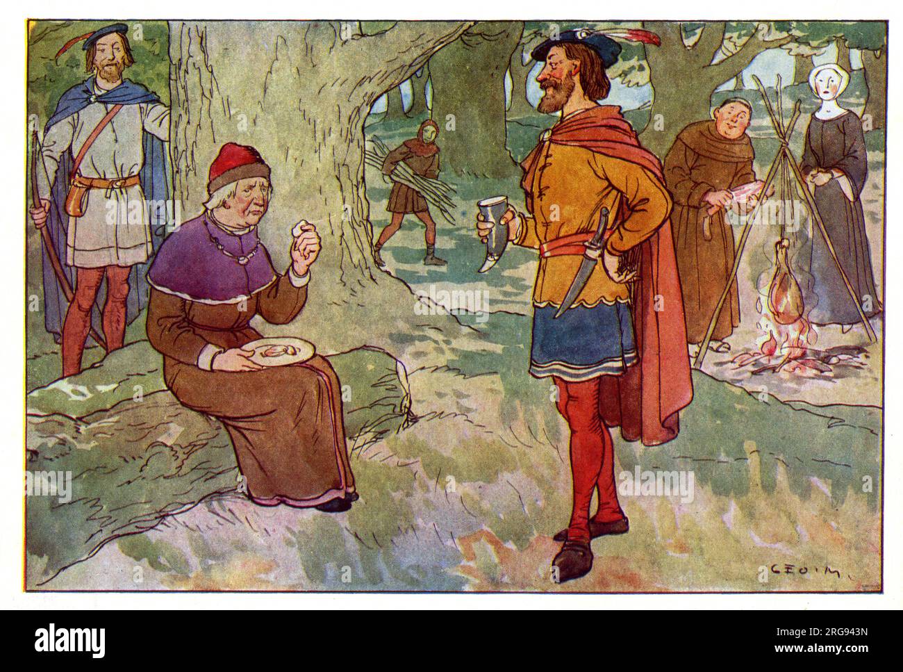 Robin Hood tricks the Sheriff of Nottingham (and robs him of his gold). Stock Photo