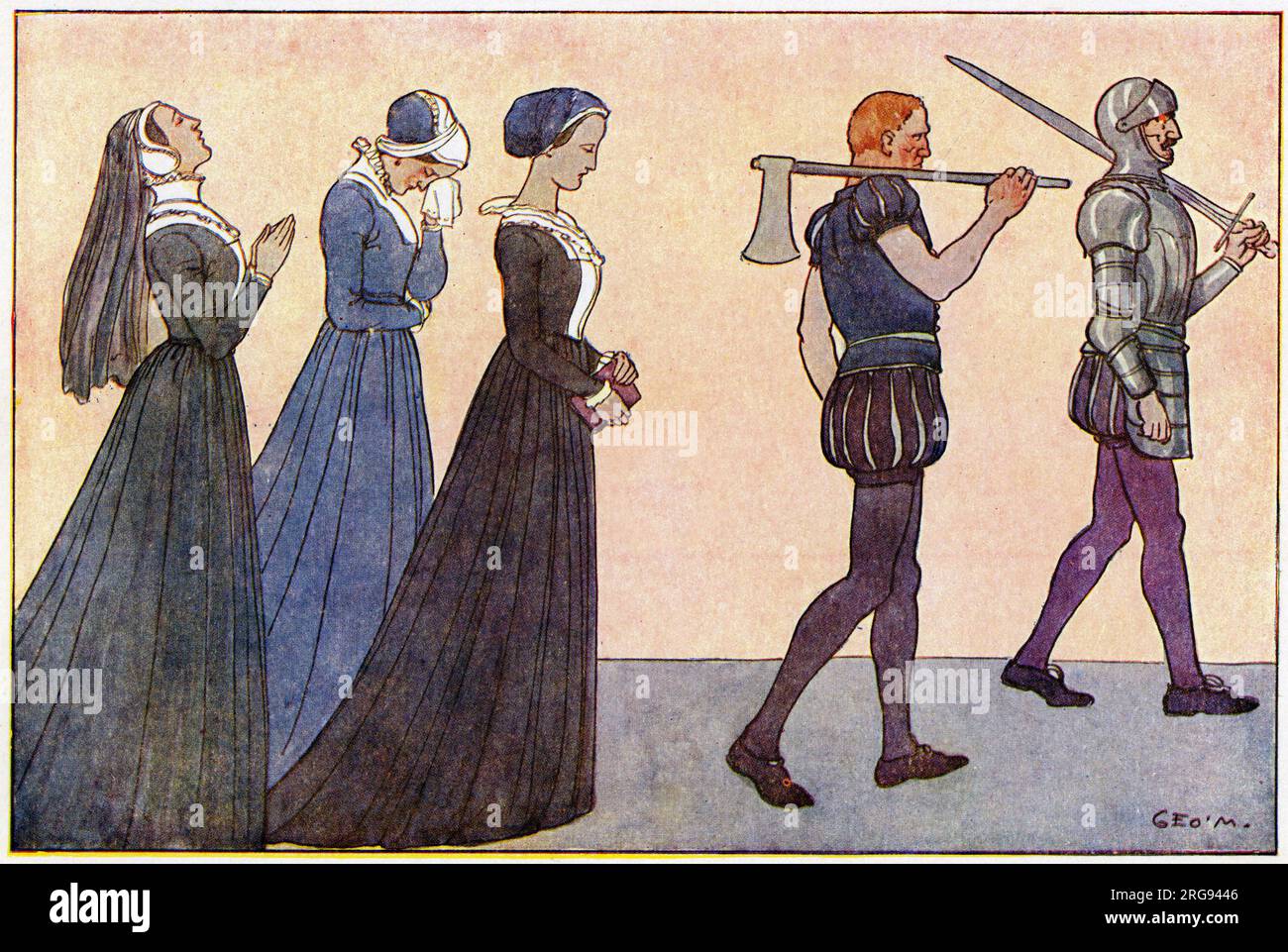 Lady Jane Grey (1537-1554) is led away to her execution with her ladies in waiting. Stock Photo