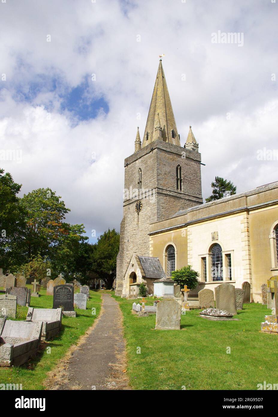 St Mary's Church, Longdon, Worcestershire, a Grade II listed building.  The west tower dates back to around 1300; there were various additions in the 18th and 19th centuries. Stock Photo