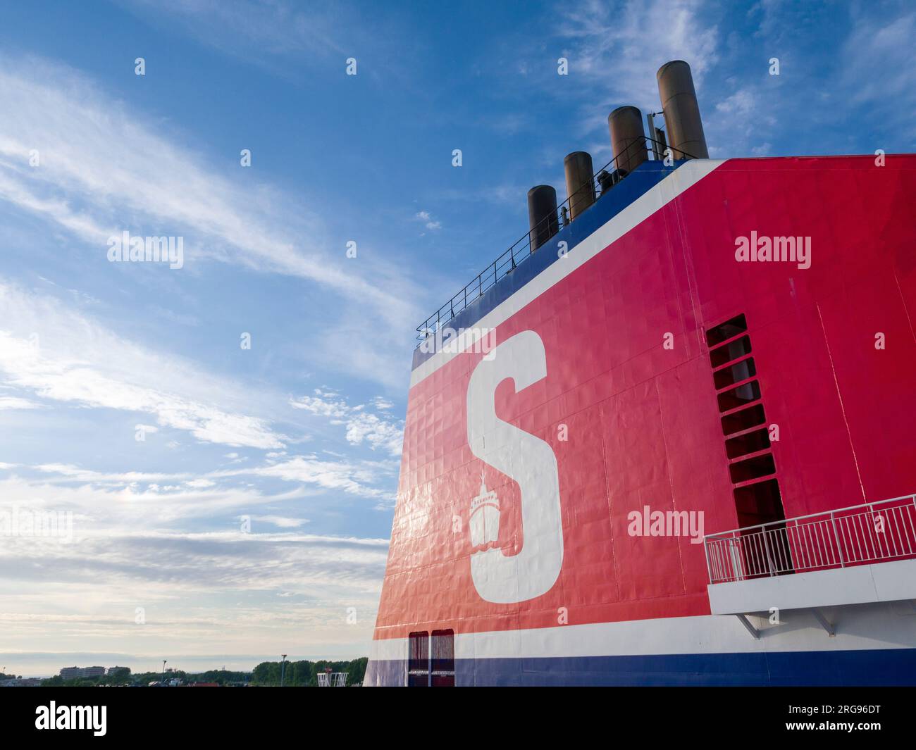 The funnel of a Stena Line ferry on the Hook of Holland to Harwich route Stock Photo Alamy