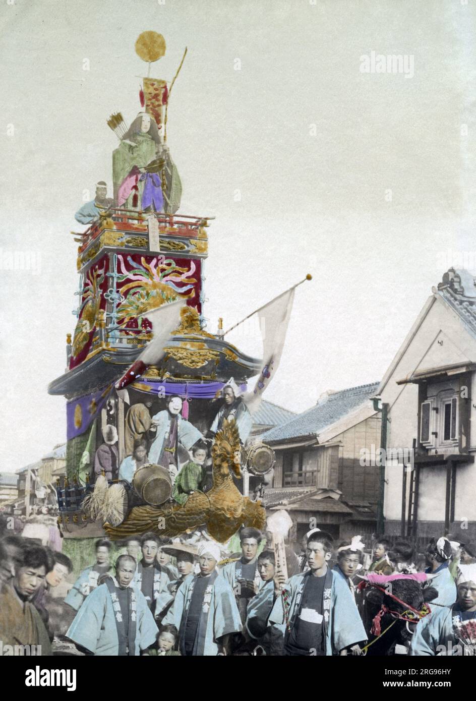 Festival car and procession, Japan, circa 1890. Stock Photo