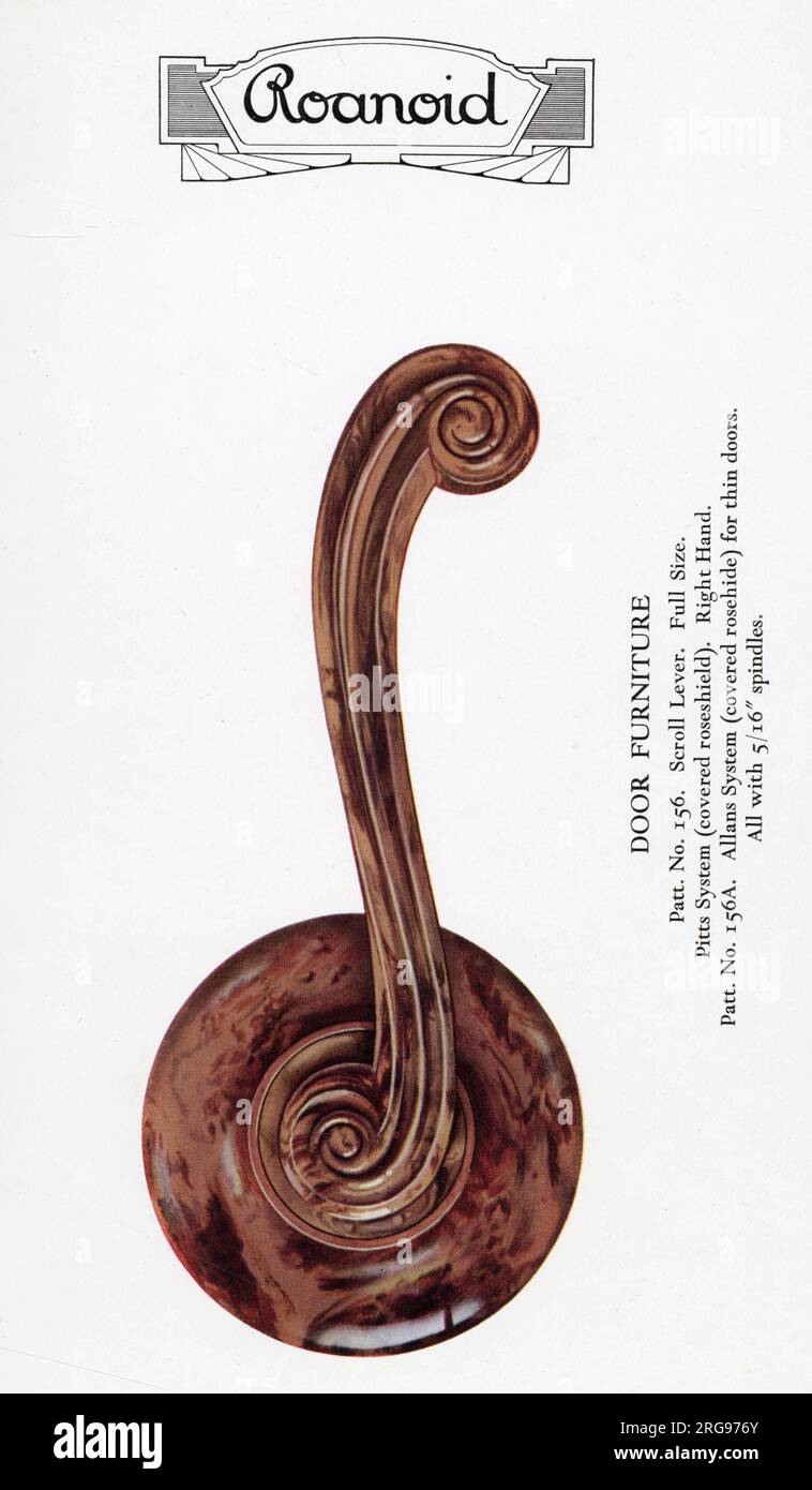 Roanoid bakelite door handle in marbled brown. Date: 1930s Stock Photo -  Alamy