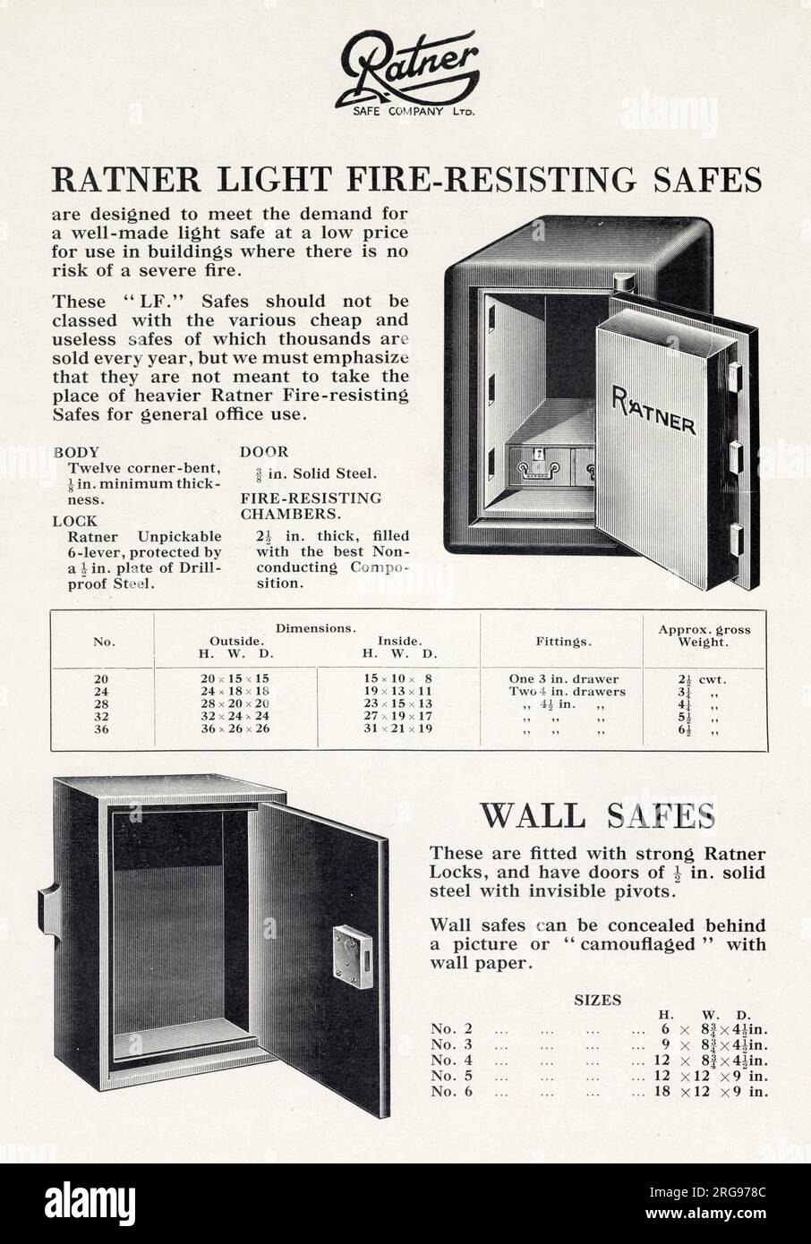 Ratner light fireresisting safes, and wall safes, with details and