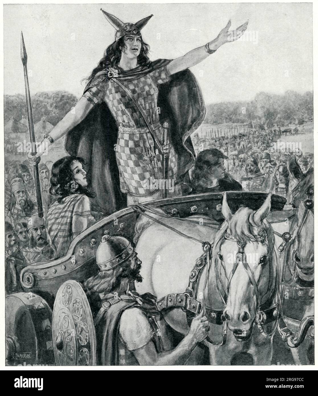 Queen Boudicca of the Iceni tribe inciting the Britons to revolt against Roman domination. Stock Photo