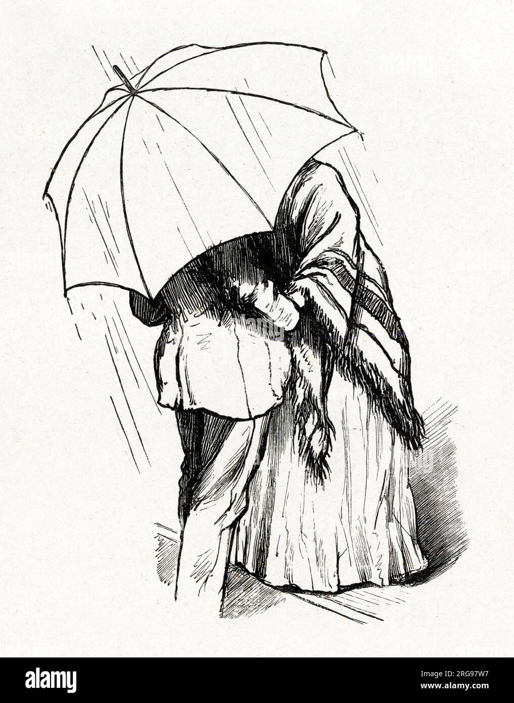 'Little Women' by Louisa May Alcott - Jo and Fritz (Professor Bhaer) reunited under an umbrella. Stock Photo