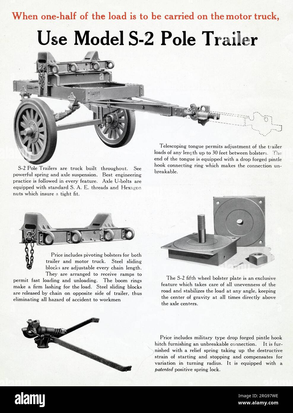 Model S-2 Pole Trailer and accessories -- when one half of the load is to be carried on the motor truck. Stock Photo