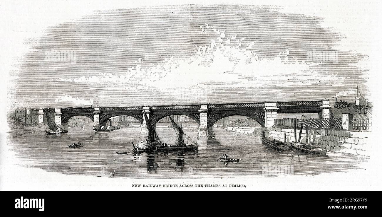 The new Railway Bridge across the Thames at Pimlico. Stock Photo