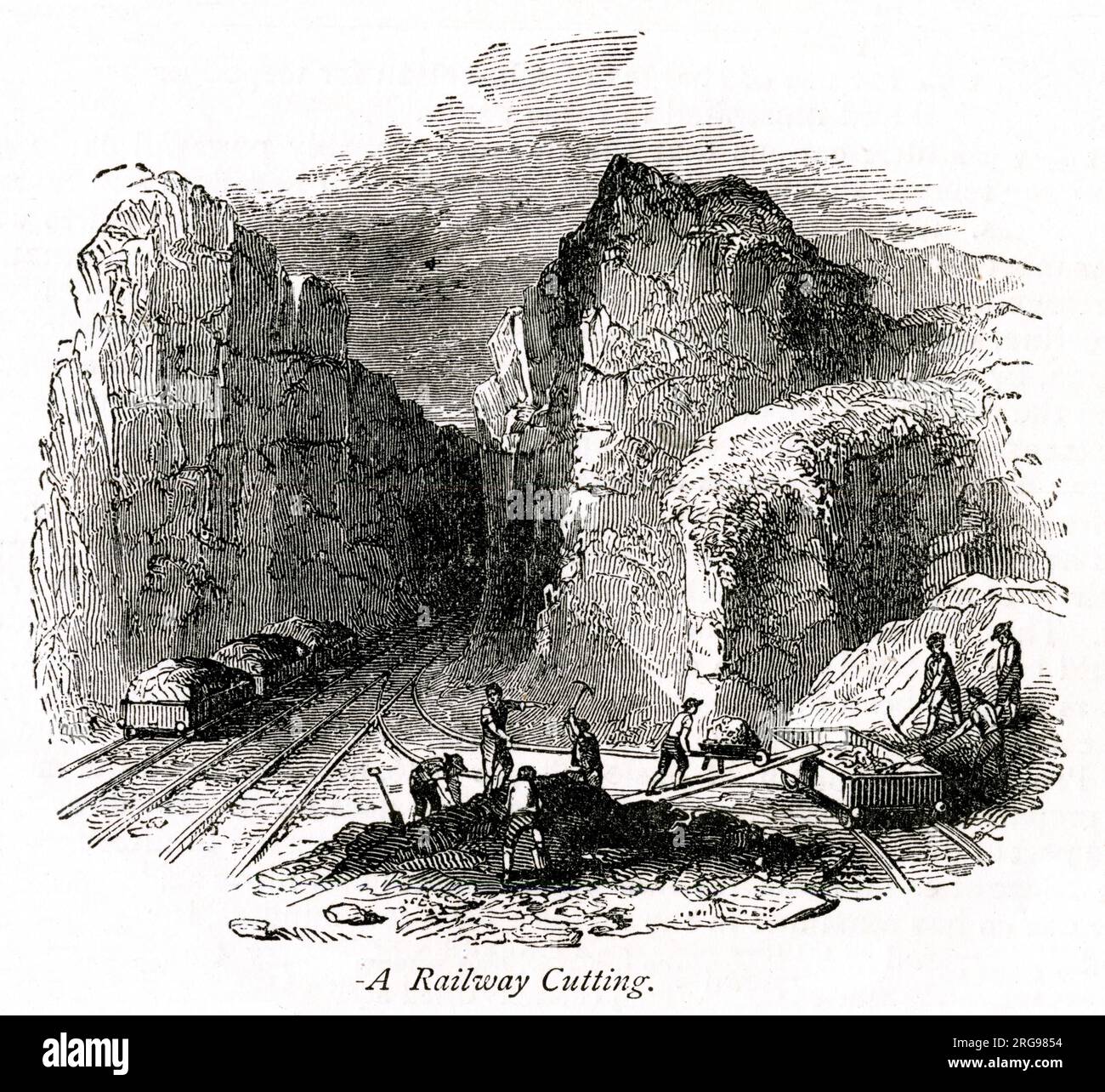 Railway cutting works in progress in the early days of rail expansion. Stock Photo