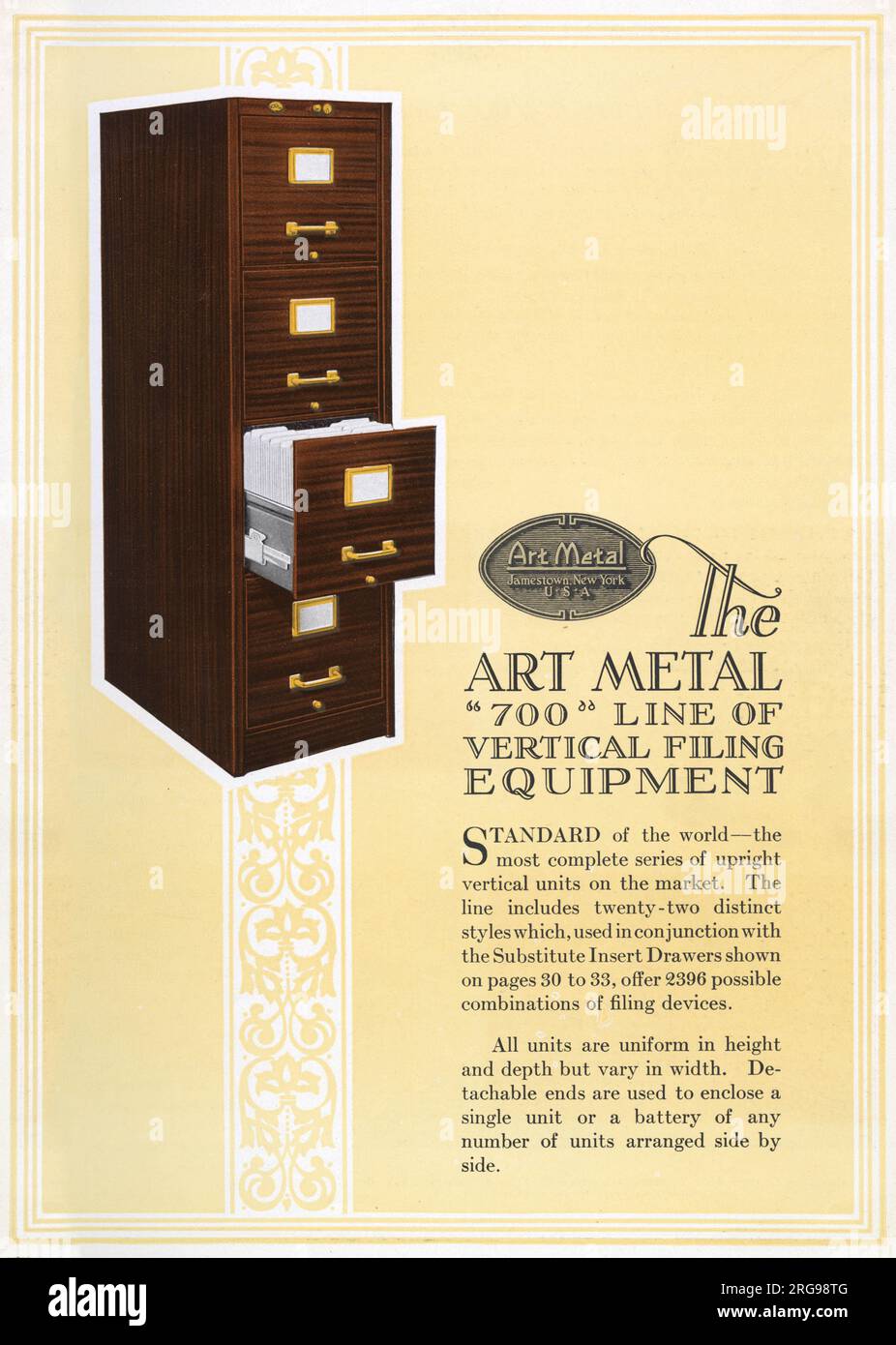 Art Metal Steel Office Equipment, Jamestown, New York, USA - The Art Metal 700 Line of Vertical Filing Equipment, seen here with Mahogany finish. Stock Photo