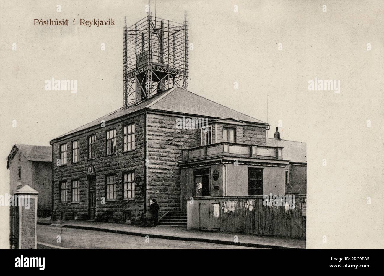Post and Telegraph Office, Reykjavik, Iceland - note the superb roof-mounted box aerial Stock Photo