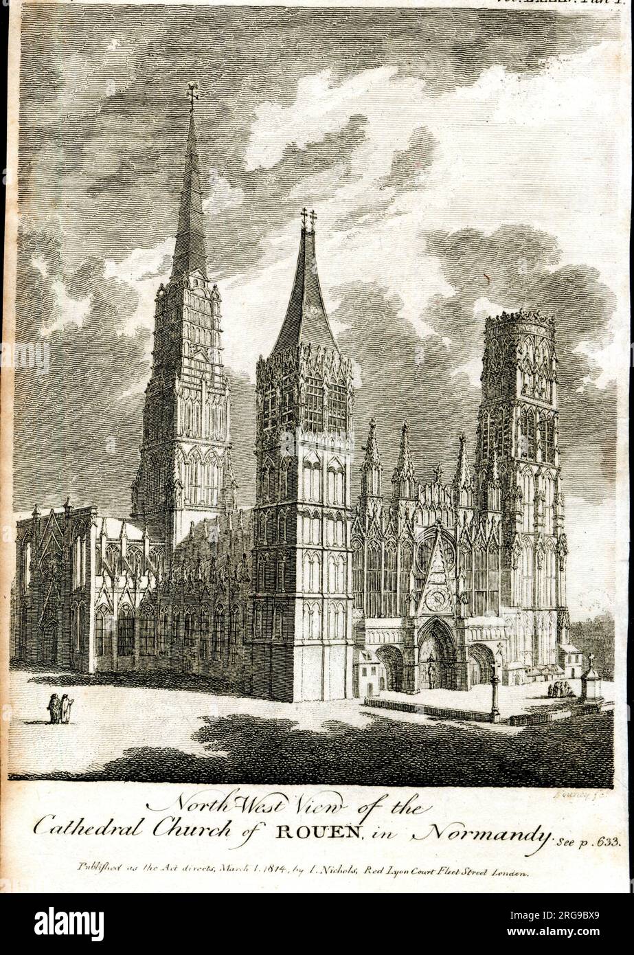 North West View Roen Cathedral, Normandy - The Gentleman's Magazine March 1814 Stock Photo