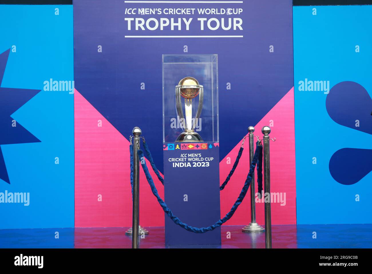 The ICC Cricket World Cup 2023 trophy as it was on display at the Sher ...