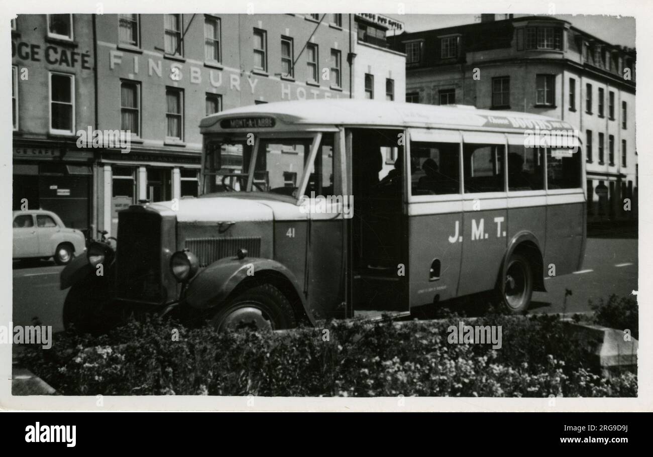 Vintage Leyland Cub Bus - JMT (Jersey Motor Transport), Finsbury Hotel, St Helier, Jersey, England. Stock Photo