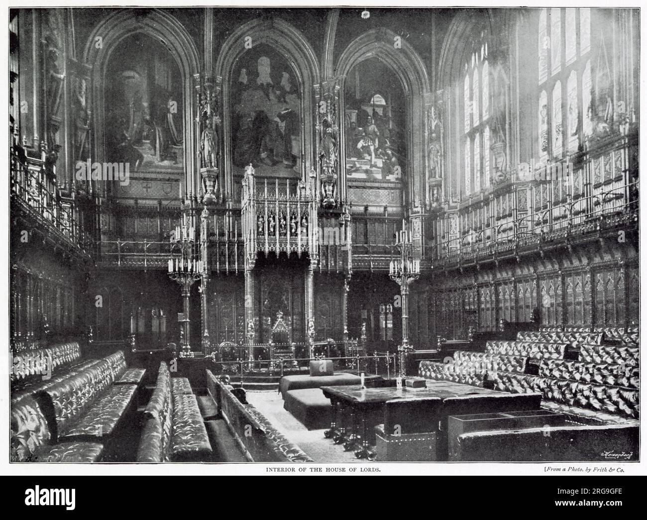 Photograph showing the interior of The House of Lords, 100ft long by 45ft wide and the same height. Stock Photo