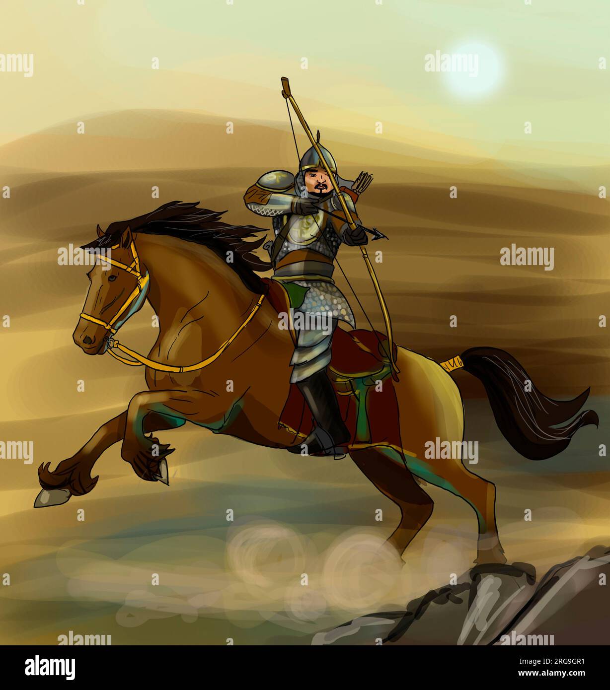 Koblandy Batyr, Kazakh hero and warrior from the Kara-Kipshak tribe whose exploits in battles with Kalmyk warriors were known through folk legends and epics. He was a legendary character who became a historical person in people's minds. Stock Photo